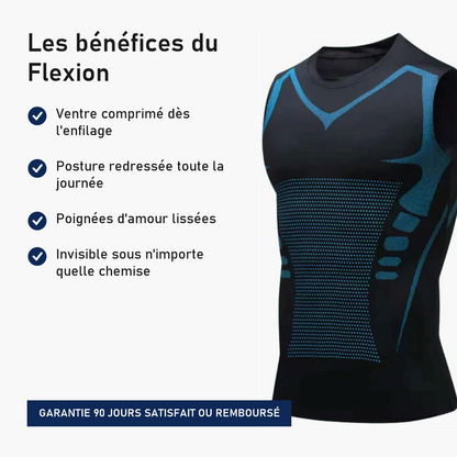 Infographie présentant les bénéfices du débardeur de compression Flexion